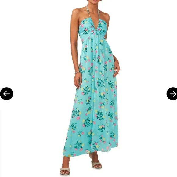1. State Dresses & Skirts - 1. State Halter Floral Dress in Aqua Sz M